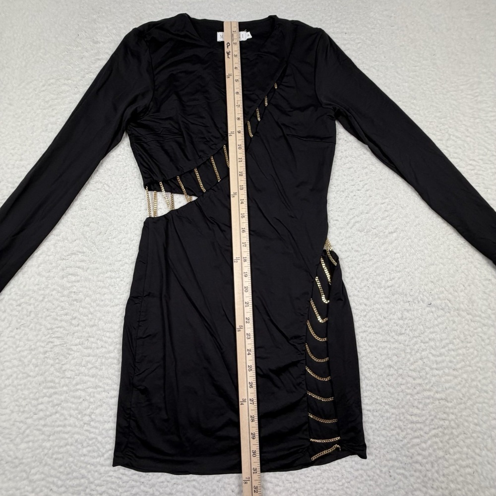Meshki Chain Dress Women's Medium Black Gold Mini Bodycon Sexy Designer Stretch - Picture 7 of 12